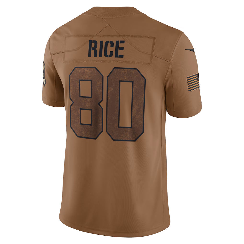 Johmsee SF.49ers #80 Jerry Rice Player Brown Salute To Service Limited Stitched Jerseys
