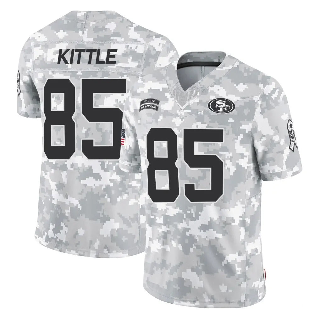Johmsee SF.49ers #85 George Kittle Player Arctic Camo Limited Salute To Service Home Game Stitched Jerseys