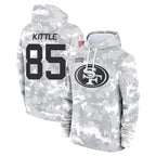 Johmsee SF.49ers #85 George Kittle Player Arctic Camo Salute to Service Hoodies Stitched Jerseys