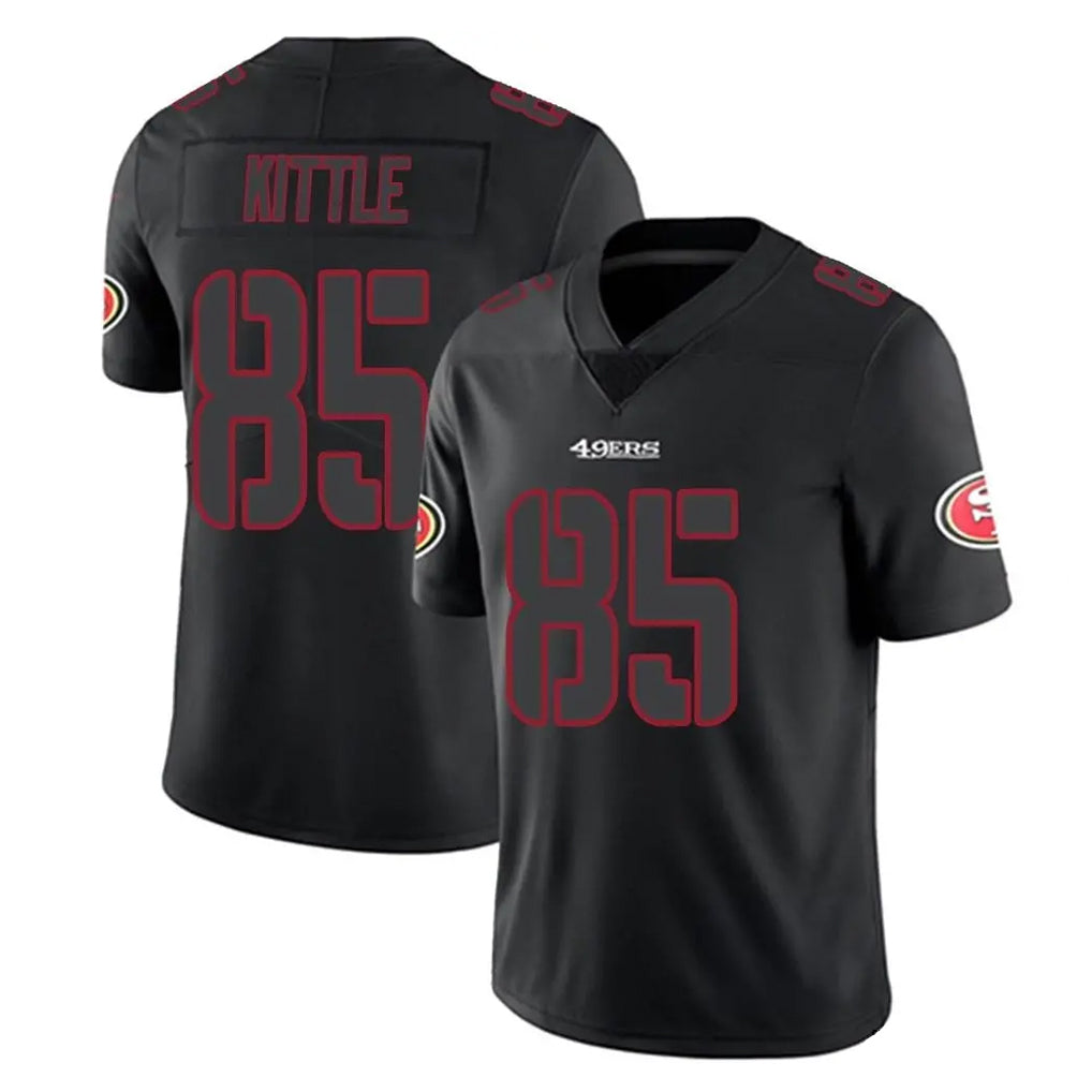 Johmsee SF.49ers #85 George Kittle Player Black Impact Limited Home Game Stitched Jerseys