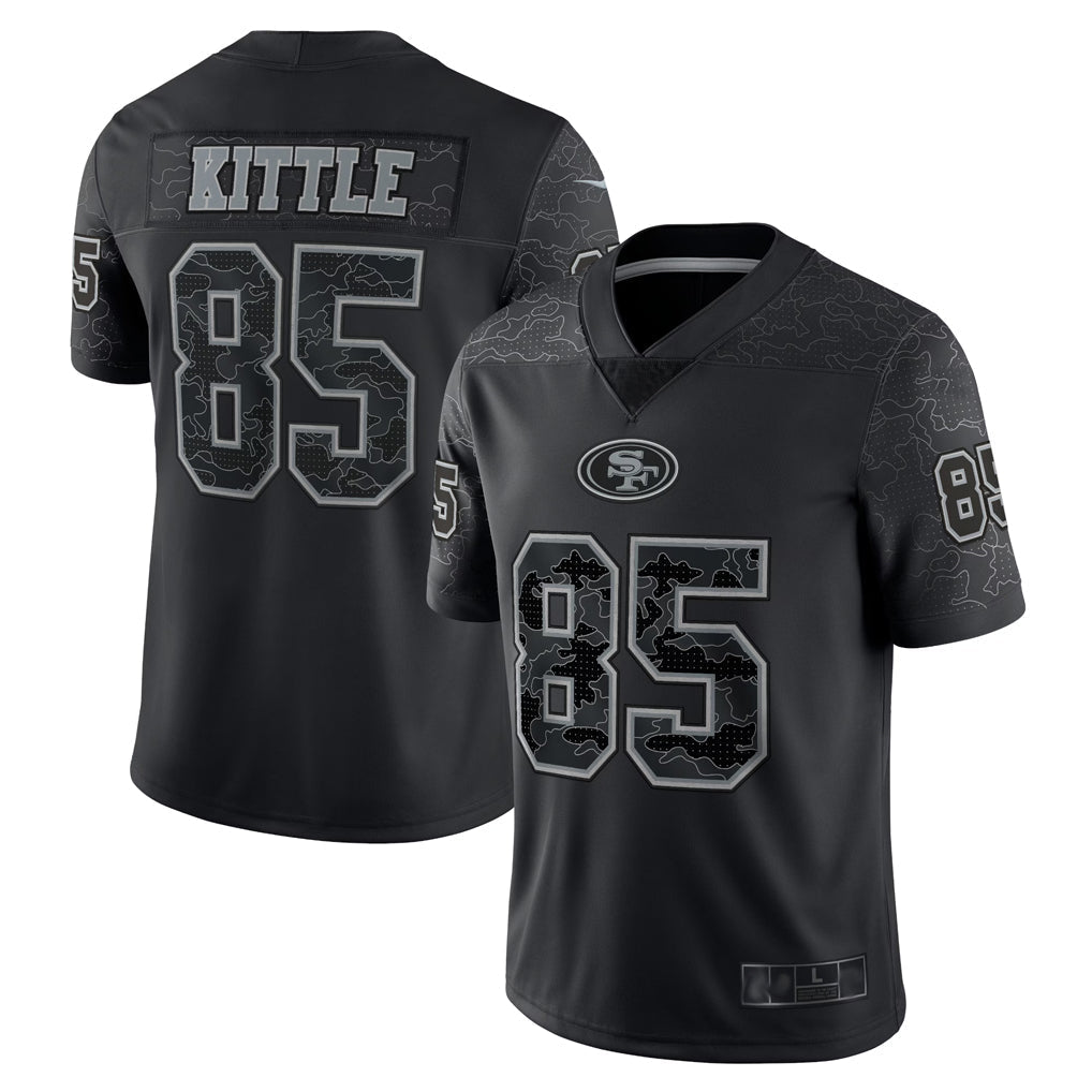 Johmsee SF.49ers #85 George Kittle Player Black RFLCTV Limited Stitched Jerseys