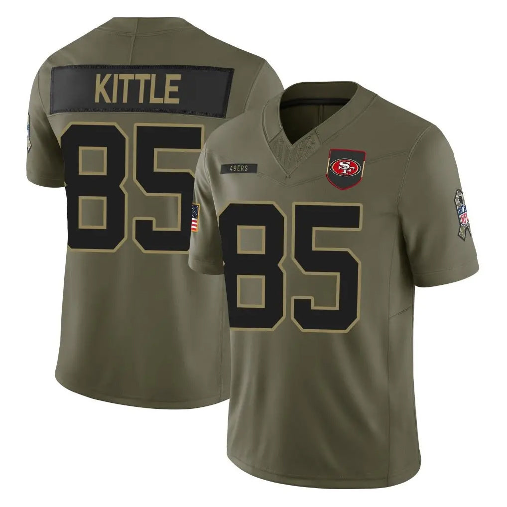 Johmsee SF.49ers #85 George Kittle Player Olive 2025 Salute To Service Limited Home Game Stitched Jerseys