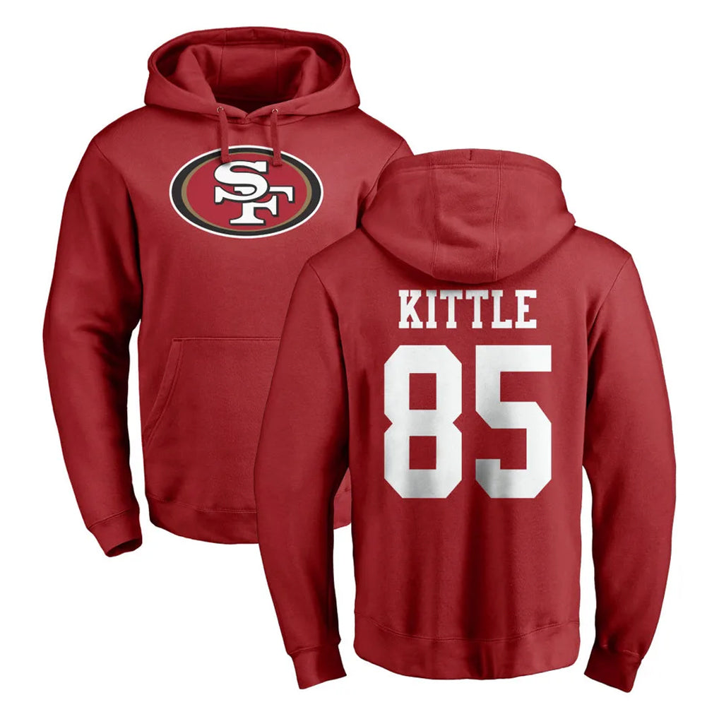 Johmsee SF.49ers #85 George Kittle Player Red LOGO Pullover Hoodies Home Game Stitched Jerseys
