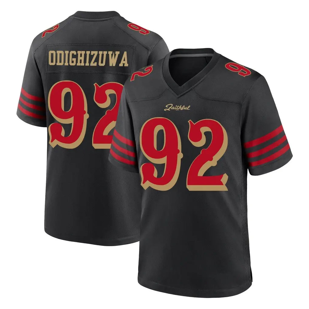 Johmsee SF.49ers #92 Osa Odighizuwa Player Black Rivalries Collection Home Game Stitched Jerseys