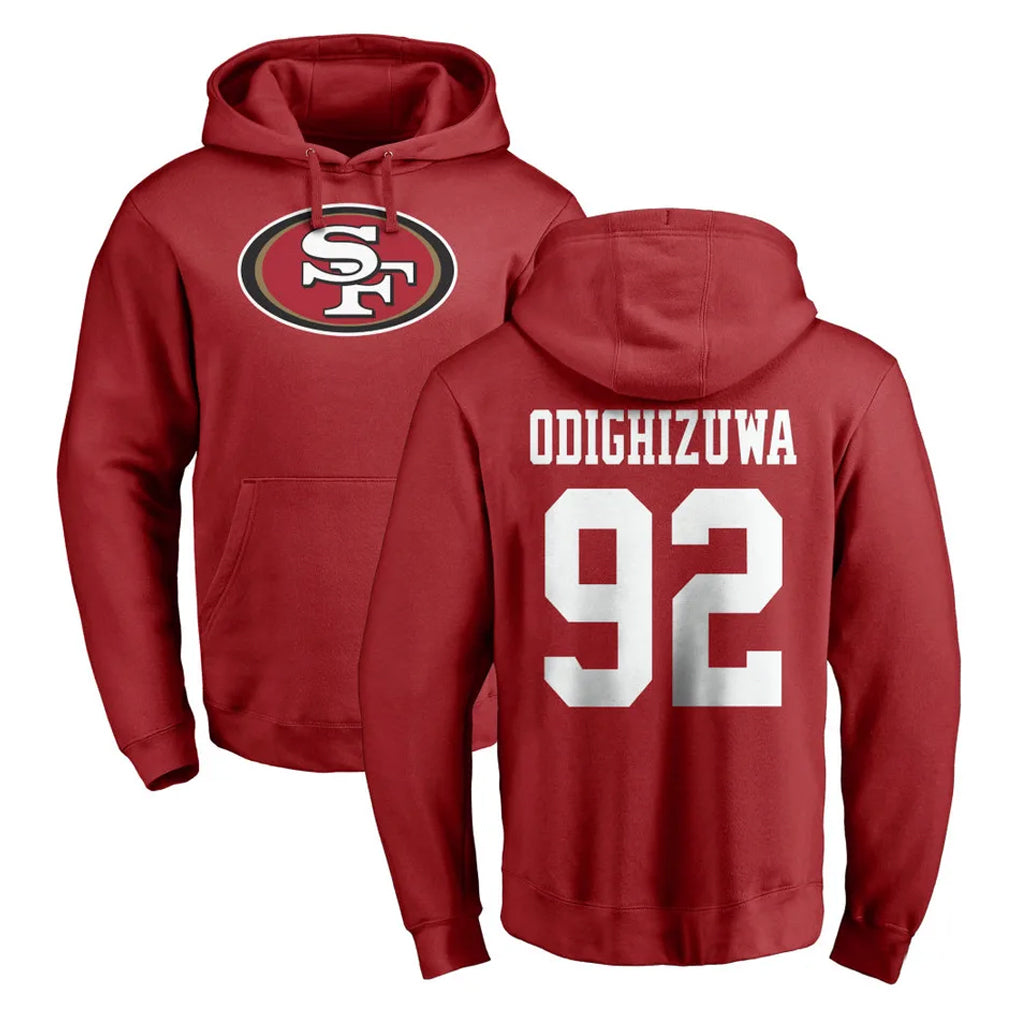 Johmsee SF.49ers #92 Osa Odighizuwa Player Red LOGO Pullover Hoodies Home Game Stitched Jerseys