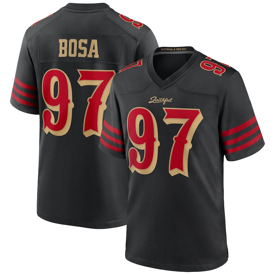 Johmsee SF.49ers #97 Nick Bosa Player Rivalries Collection Black Game Stitched Jersey