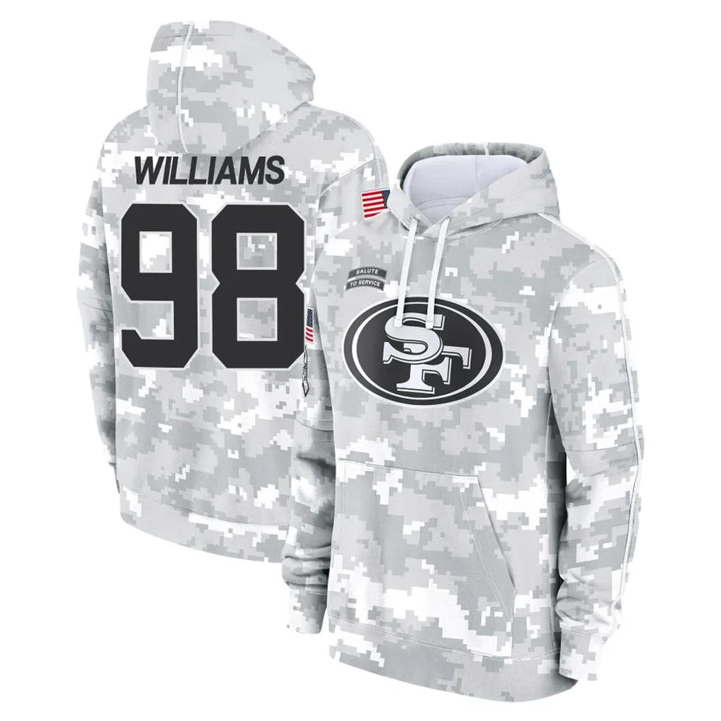 Johmsee SF.49ers #98 Mykel Williams Player Arctic Camo Limited Salute to Service Pullover Hoodies Game Stitched Jerseys