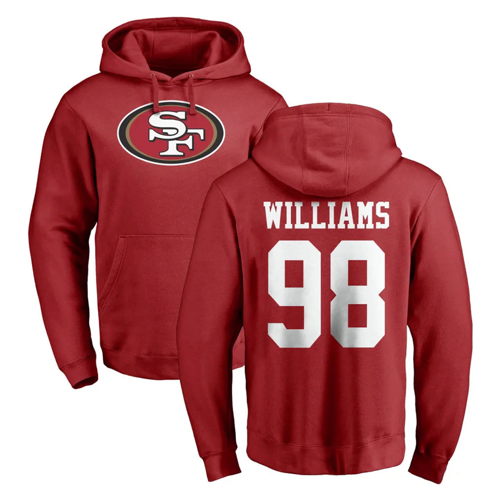 Johmsee SF.49ers #98 Mykel Williams Player Red LOGO Pullover Hoodies Home Game Stitched Jerseys