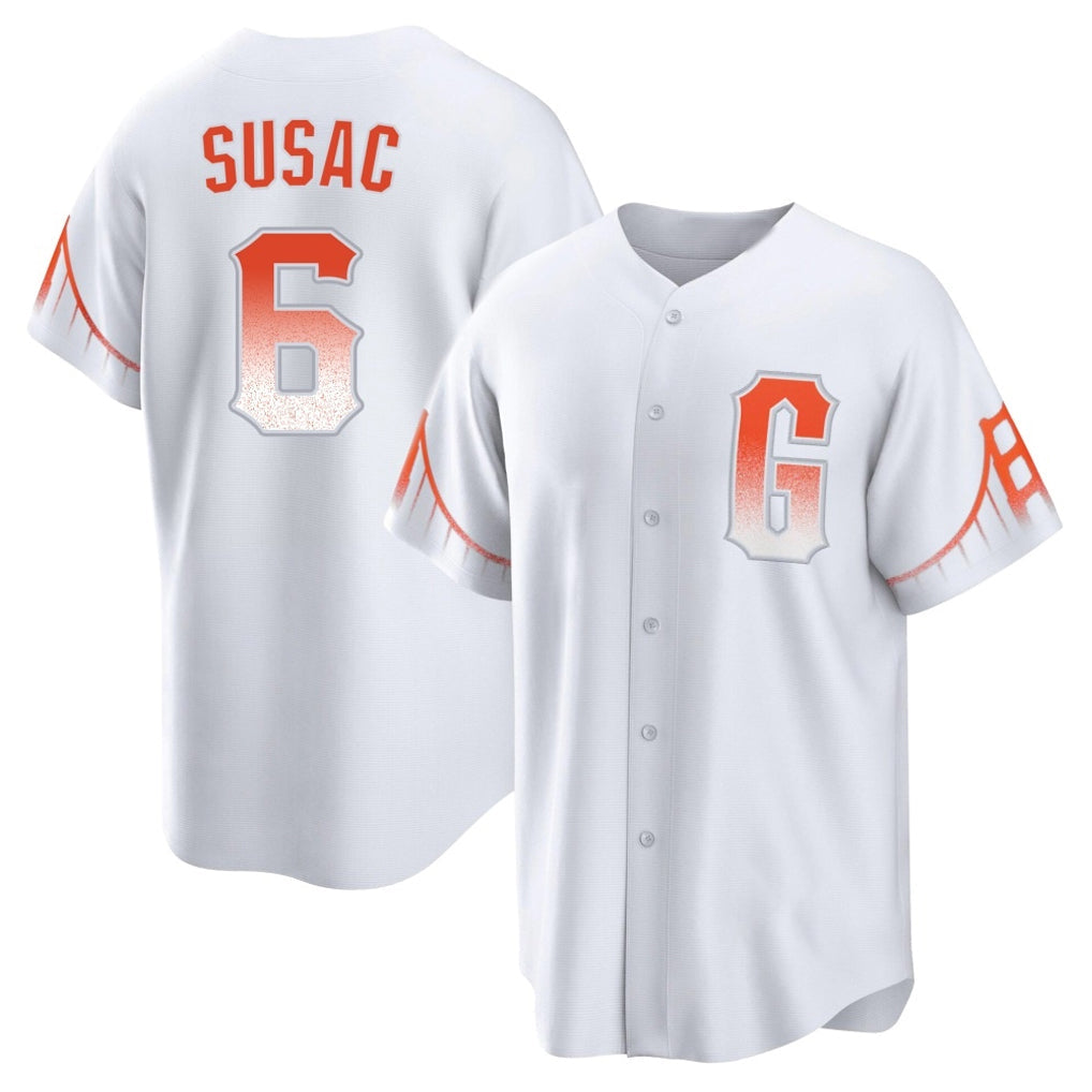 Johmsee SF.Giants #6 Daniel Susac Player White City Connect Home Game Stitched Jerseys