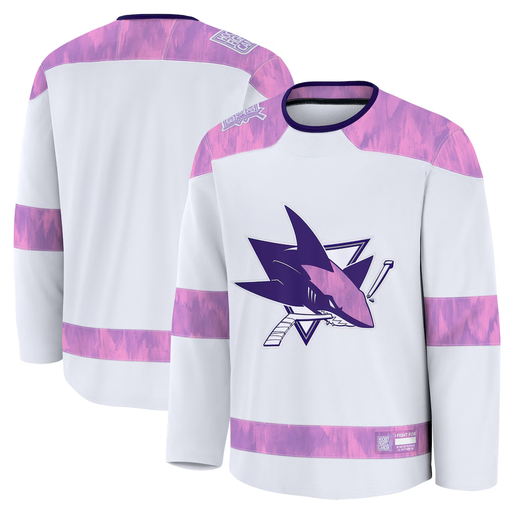 Johmsee SJ.Sharks White 2024 Hockey Fights Cancer Practice Jerseys