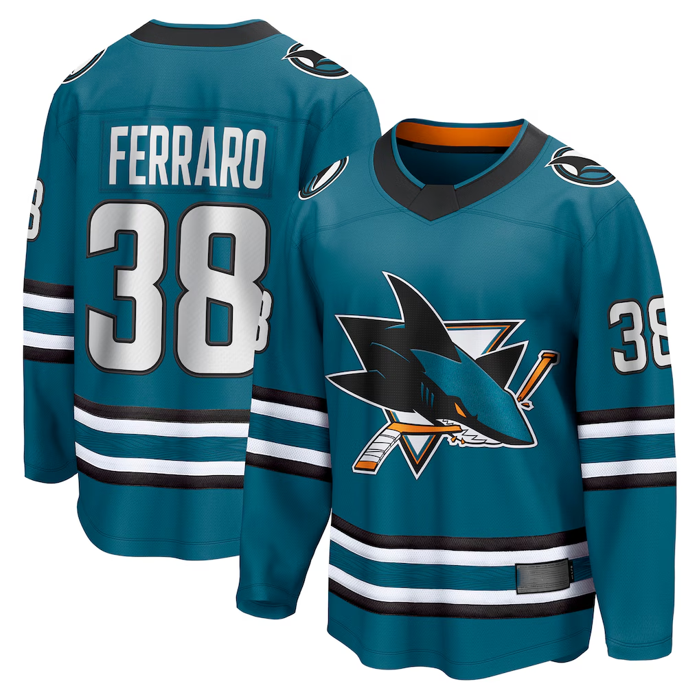 Johmsee SJ.Sharks #38 Mario Ferraro Teal Home Breakaway Player Jerseys