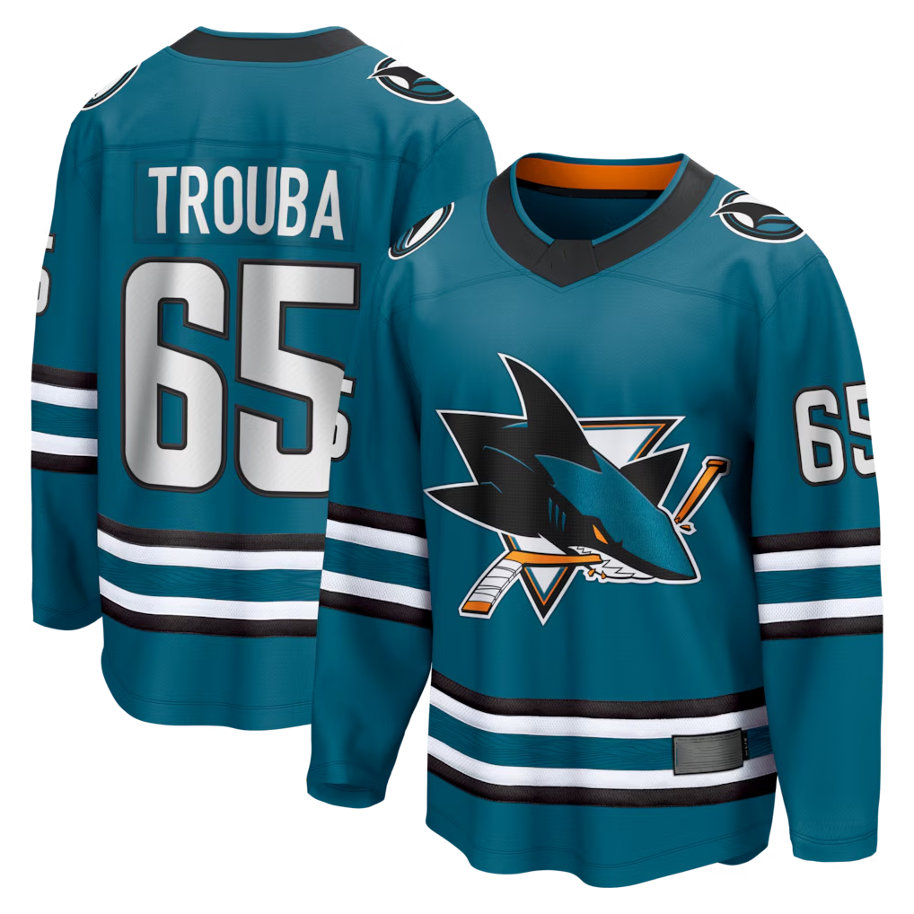 Johmsee SJ.Sharks #65 Jacob Trouba Teal Home Breakaway Jerseys