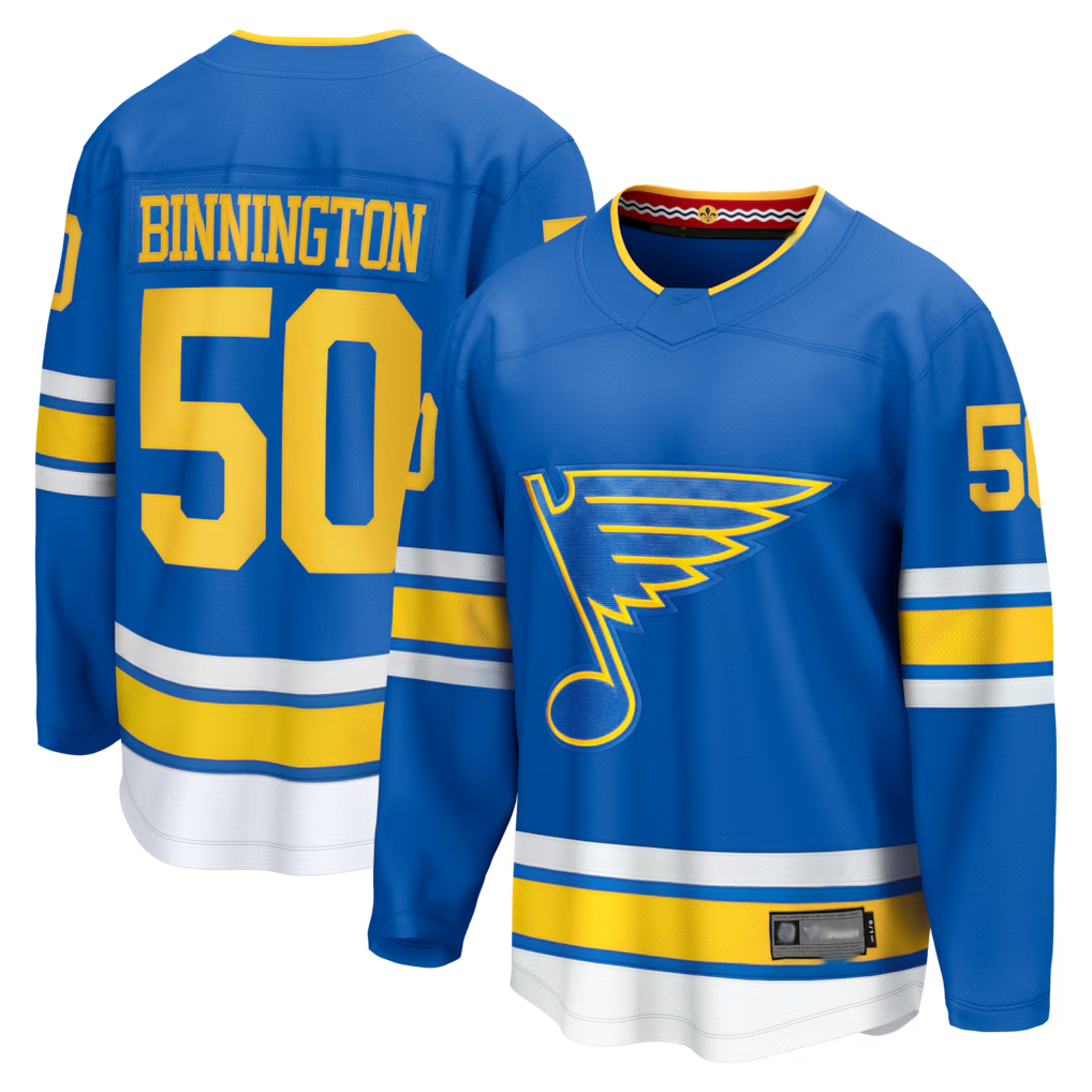Johmsee SL.Blues #50 Jordan Binnington Blue Home Breakaway Jerseys