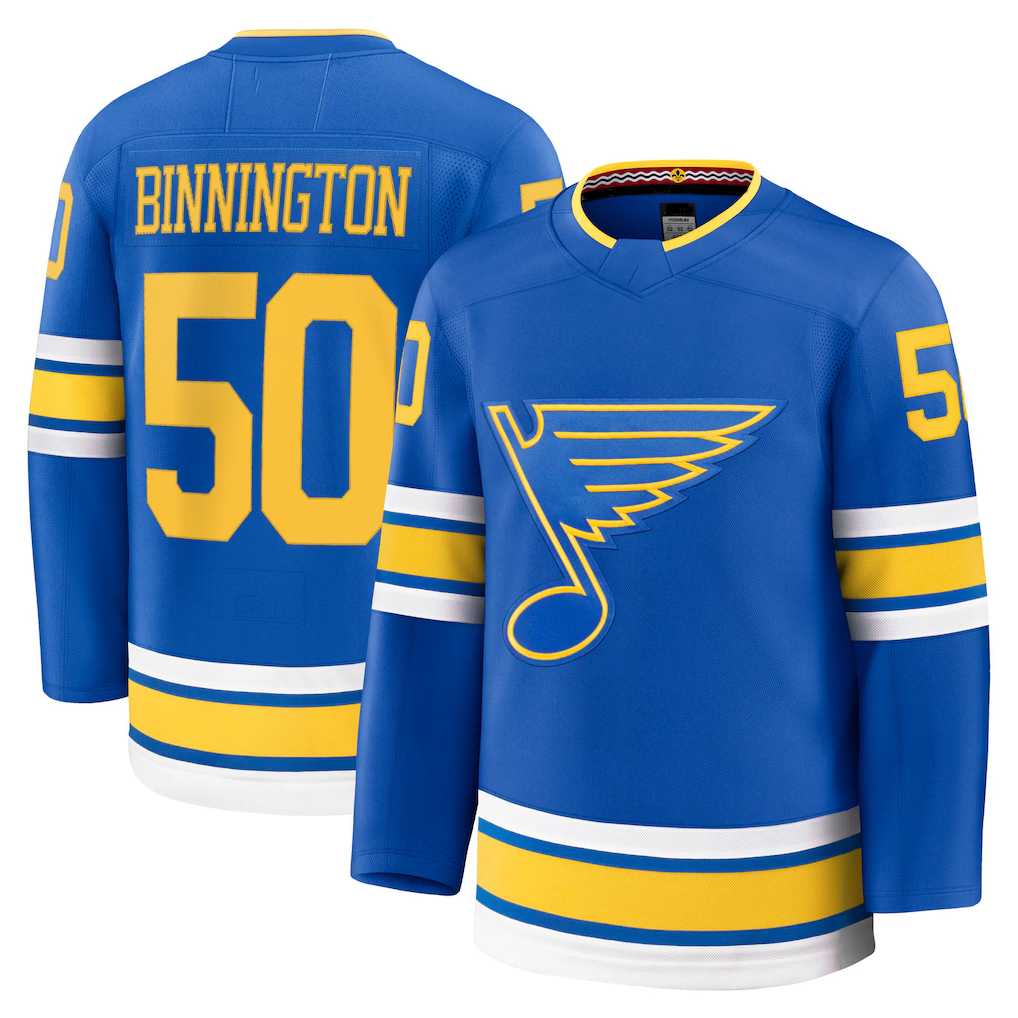 Johmsee SL.Blues #50 Jordan Binnington Blue Home Premium Player Jerseys