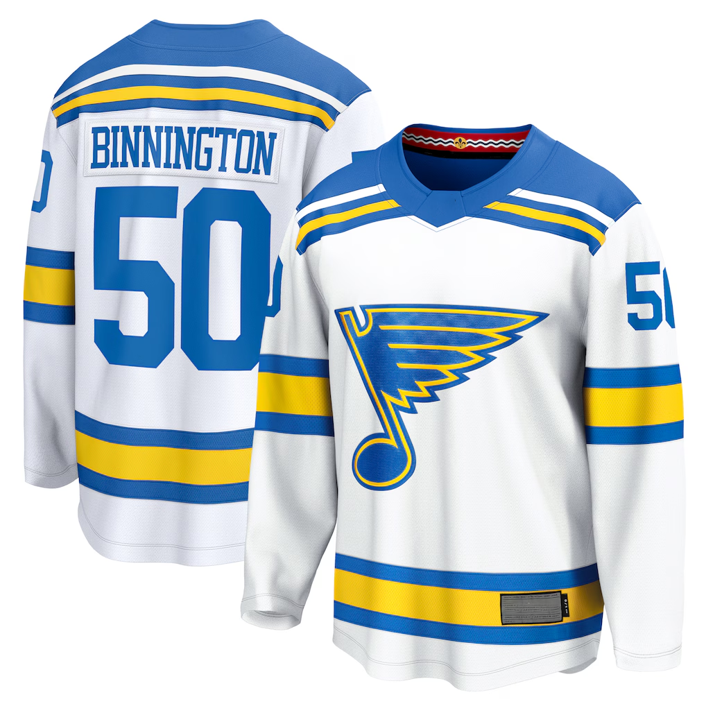 Johmsee SL.Blues #50 Jordan Binnington White Away Breakaway Player Jerseys