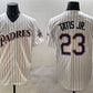 San Diego Padres #23 Fernando Tatis Jr. White Throwback With Patch Cool Base Stitched Baseball Jersey