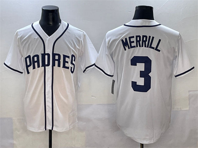 San Diego Padres #3 Jackson Merrill White Cool Base Stitched Baseball Jersey