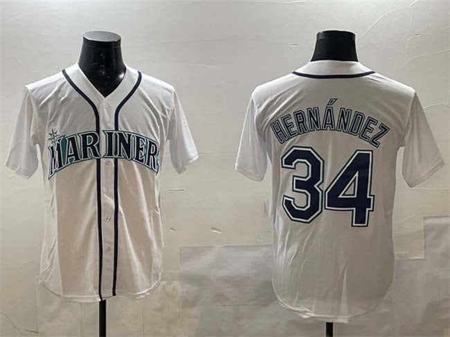 Seattle Mariners #34 Félix Hernández White Cool Base Stitched Baseball Jersey