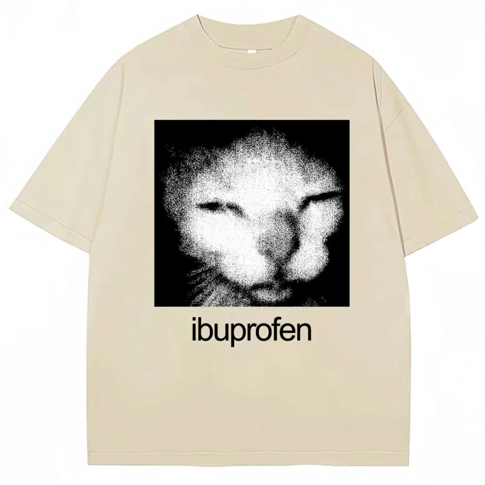 2026 Vintage Funny Ibuprofen Cat Meme Graphic Tees Men Women Humor Fashion T Shirts Oversized Casual Streetwear T-shirt Y2K Tops