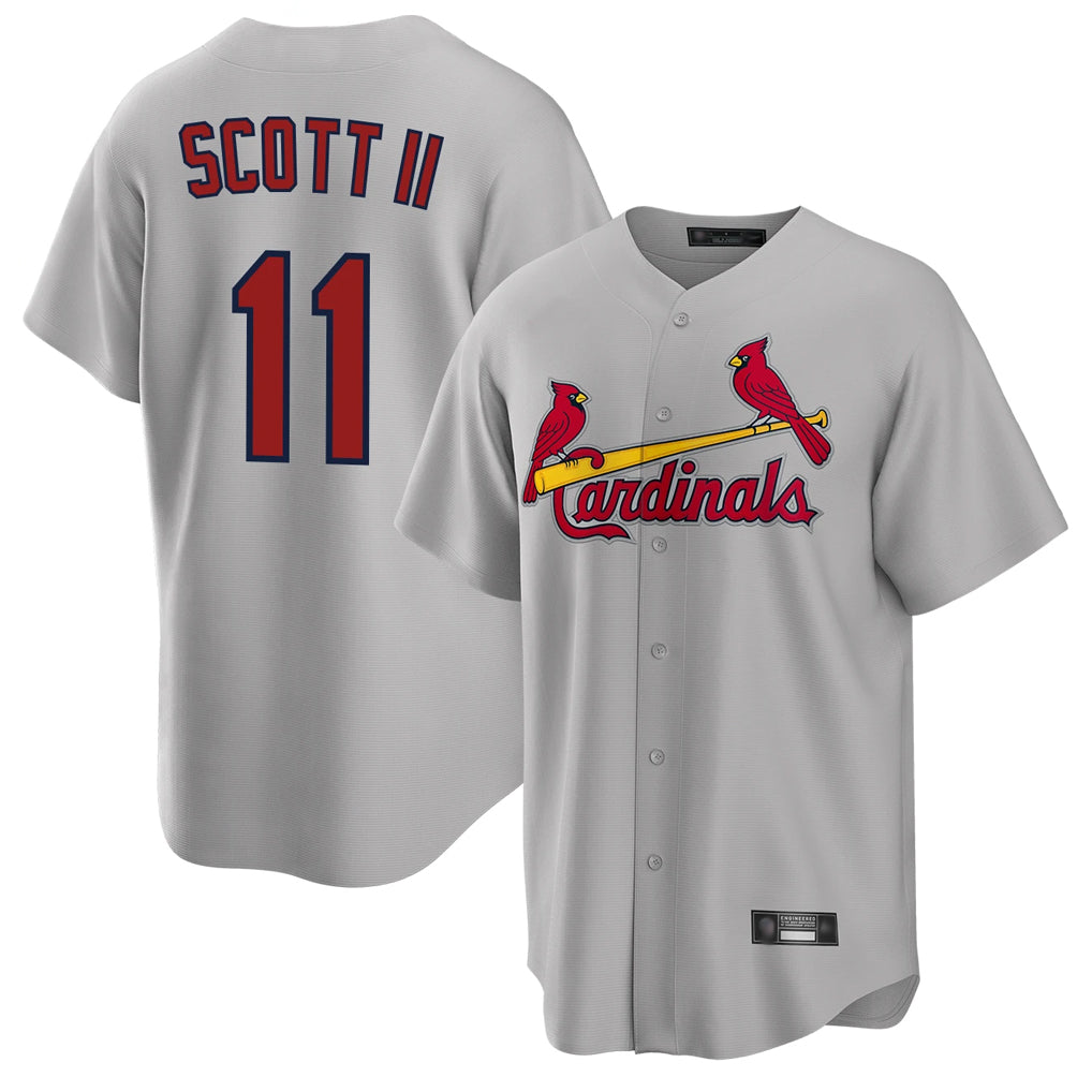 Johmsee St. Louis Cardinals #11 Victor Scott II Player Gray Home Game Stitched Jerseys
