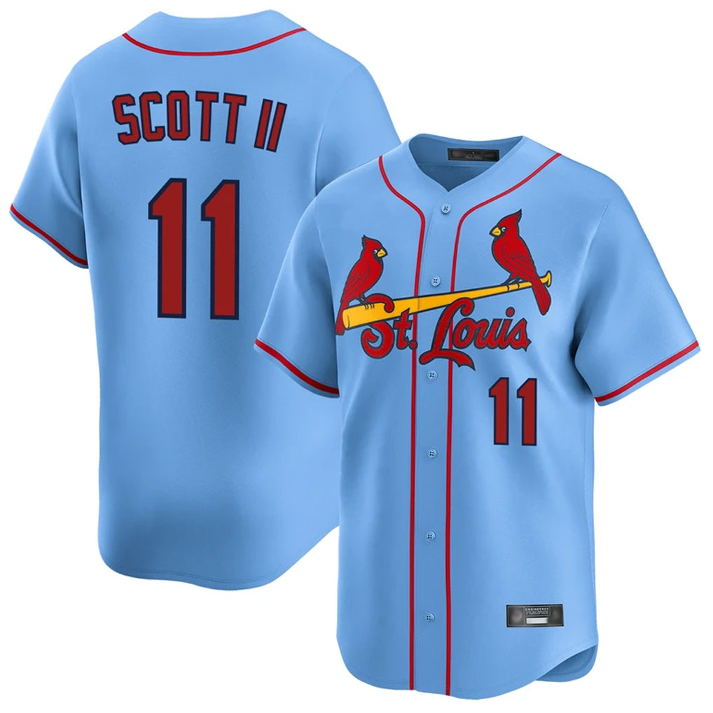 Johmsee St. Louis Cardinals #11 Victor Scott II Player Light Blue Throwback Cooperstown Collection Limited Stitched Jerseys