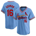Johmsee St. Louis Cardinals #16 Nolan Gorman Player Light Blue City Connect Home T-shirt Stitched Jerseys
