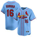 Johmsee St. Louis Cardinals #16 Nolan Gorman Player Light Blue Home Limited Stitched Jerseys