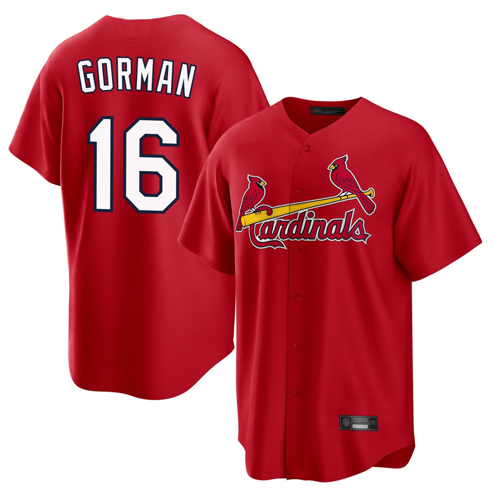 Johmsee St. Louis Cardinals #16 Nolan Gorman Player Red Home Game Stitched Jerseys
