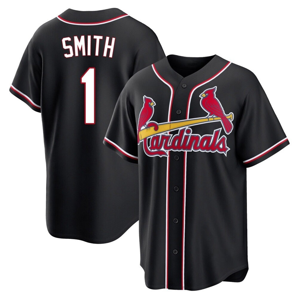 Johmsee St. Louis Cardinals #1 Ozzie Smith Player Black Carbon Fashio Game Stitched Jerseys