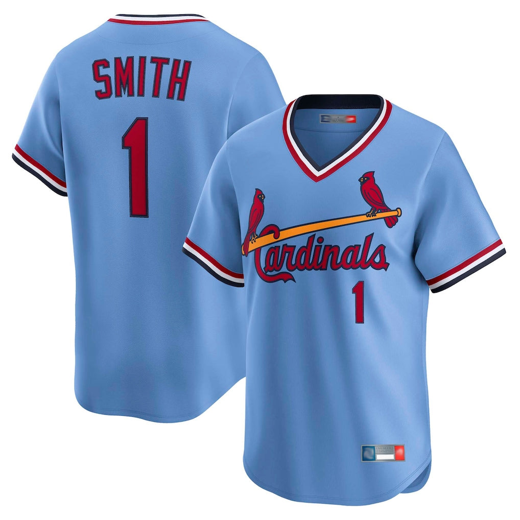Johmsee St. Louis Cardinals #1 Ozzie Smith Player Light Blue Throwback Cooperstown Collection Limited Stitched Jerseys