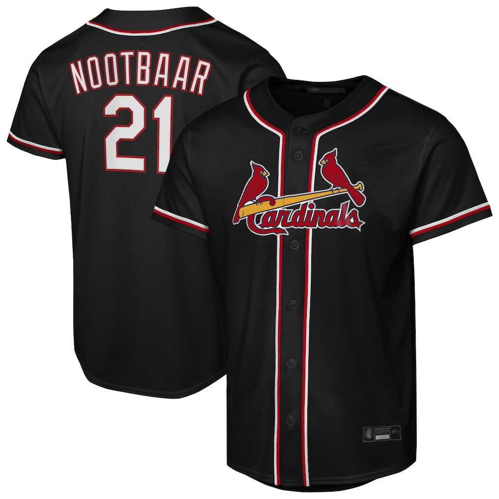 Johmsee St. Louis Cardinals #21 Lars Nootbaar Player Black Carbon Fashio Game Stitched Jerseys