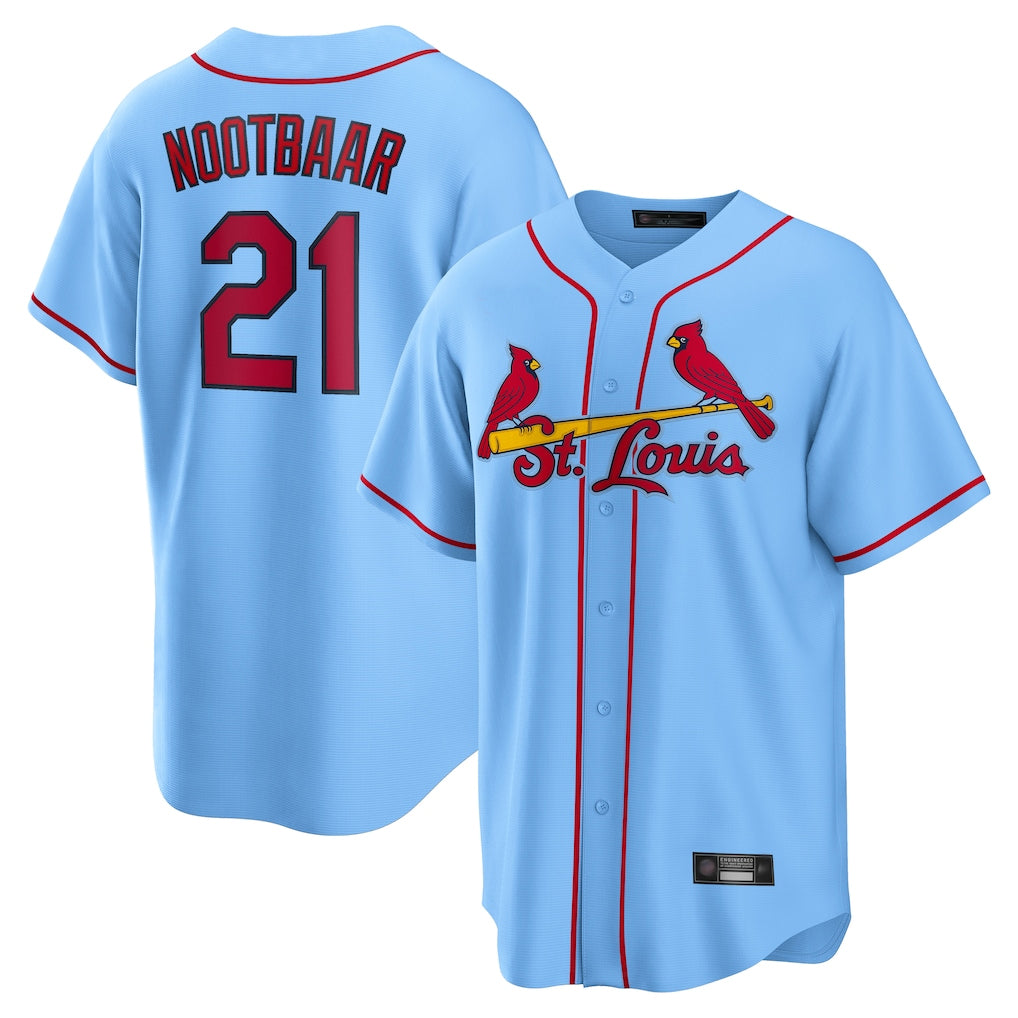 Johmsee St. Louis Cardinals #21 Lars Nootbaar Player Light Blue Home Game Stitched Jerseys