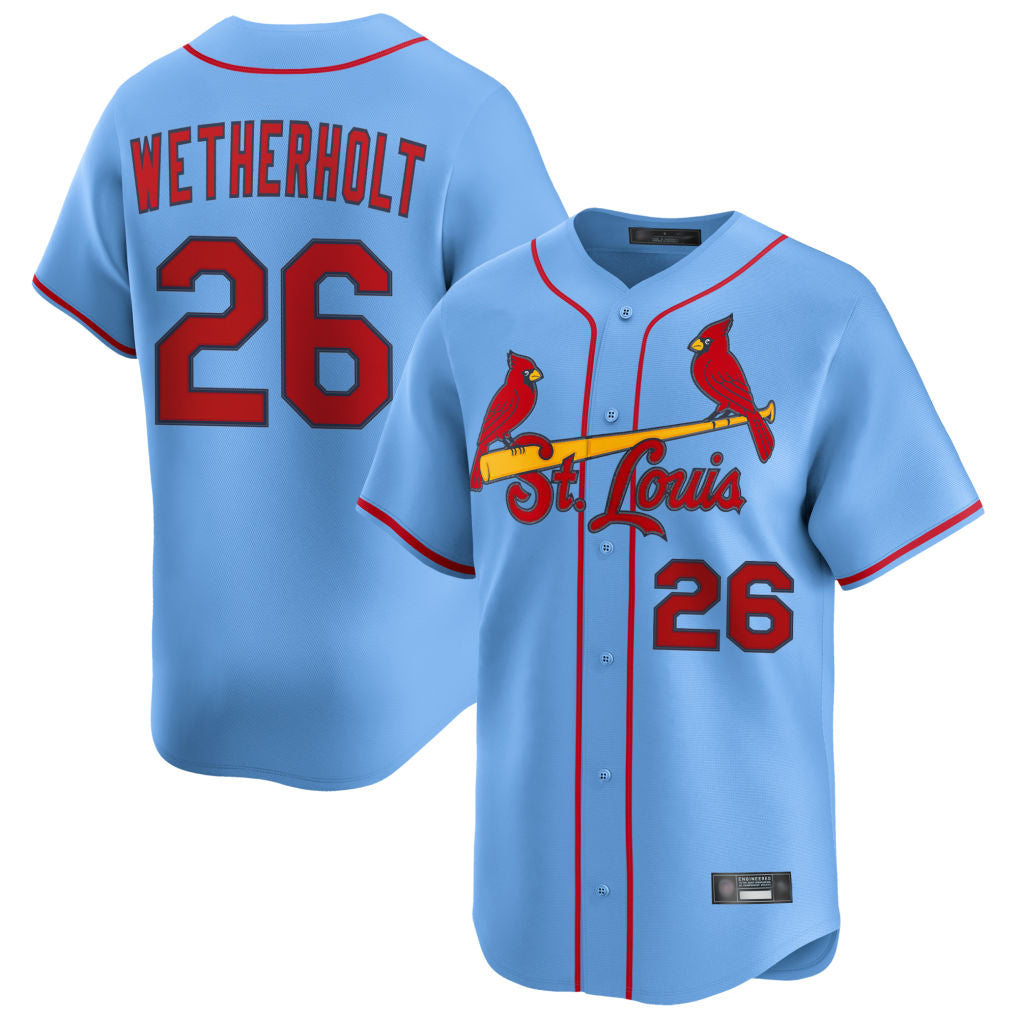 Johmsee St. Louis Cardinals #26 JJ Wetherholt Player Light Blue Home Limited Stitched Jerseys