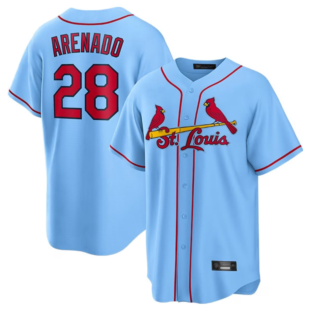 Johmsee St. Louis Cardinals #28 Nolan Arenado Player Light Blue Home Game Stitched Jerseys