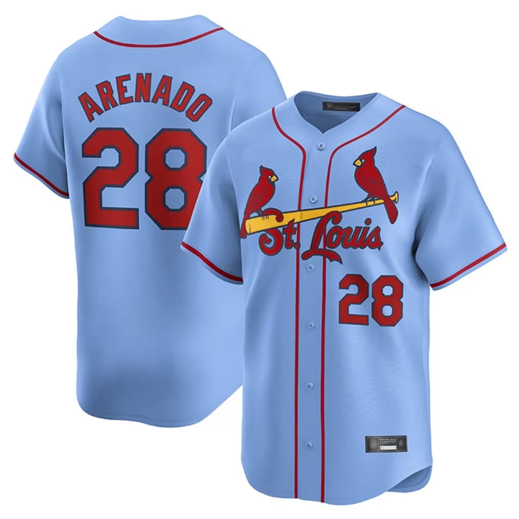 Johmsee St. Louis Cardinals #28 Nolan Arenado Player Light Blue Home Limited Stitched Jerseys