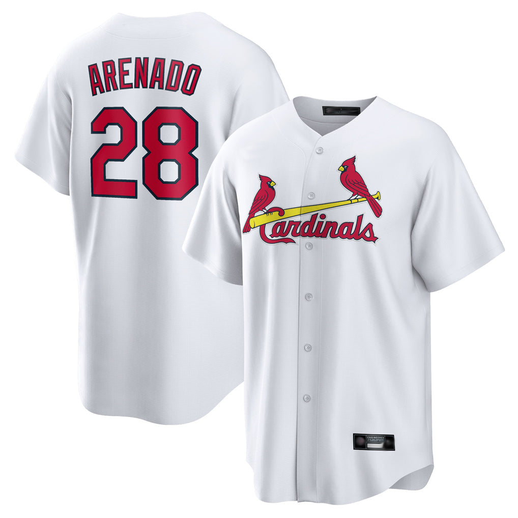 Johmsee St. Louis Cardinals #28 Nolan Arenado Player White Home Game Stitched Jerseys