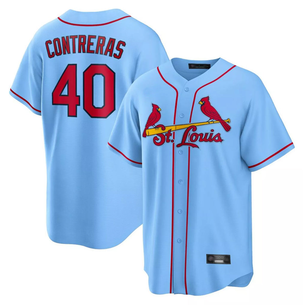Johmsee St. Louis Cardinals #40 Willson Contreras Player Light Blue Home Game Stitched Jerseys
