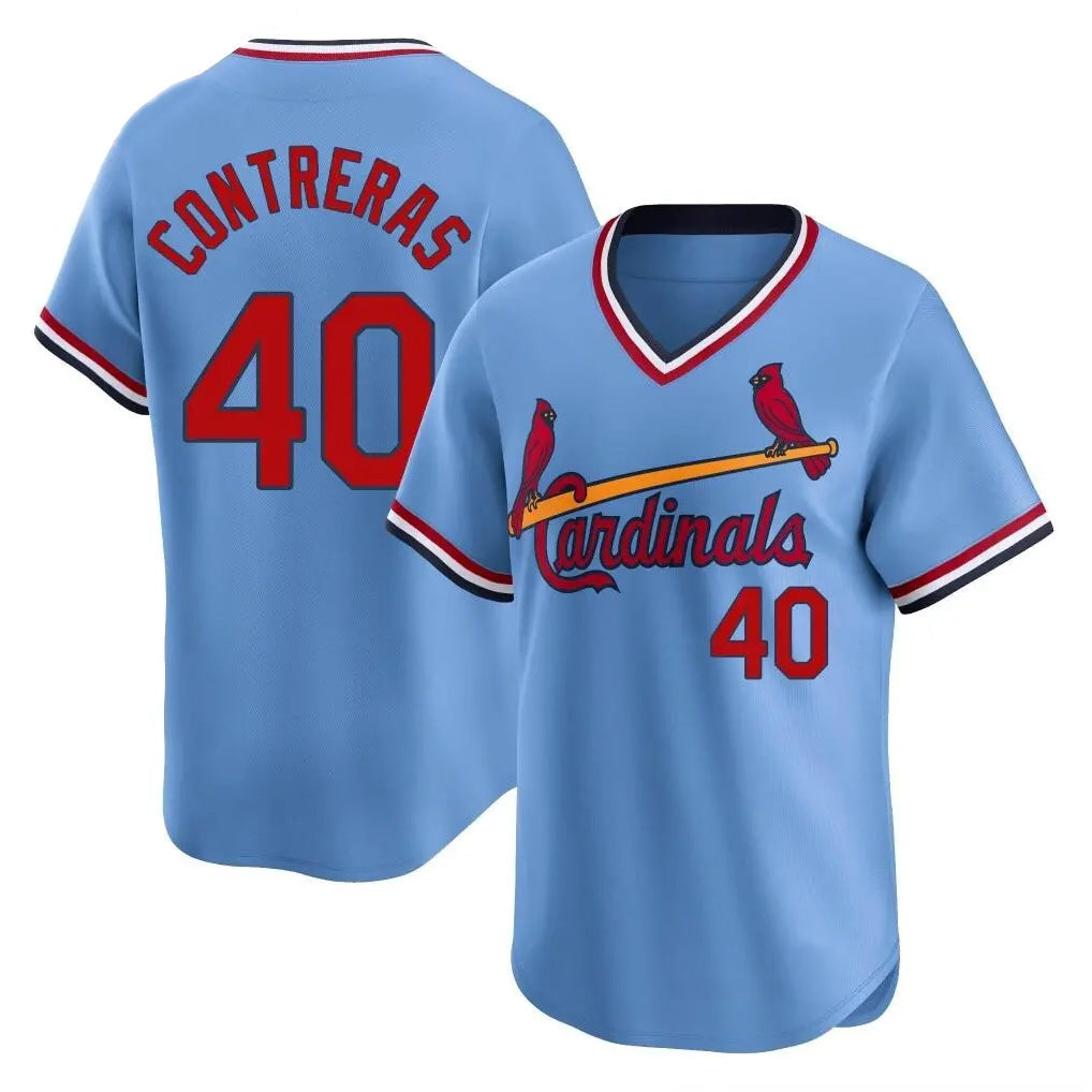 Johmsee St. Louis Cardinals #40 Willson Contreras Player Light Blue Throwback Cooperstown Collection Limited Stitched Jerseys