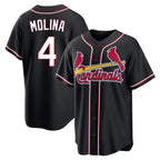 Johmsee St. Louis Cardinals #4 Yadier Molina Player Black Carbon Fashio Game Stitched Jerseys