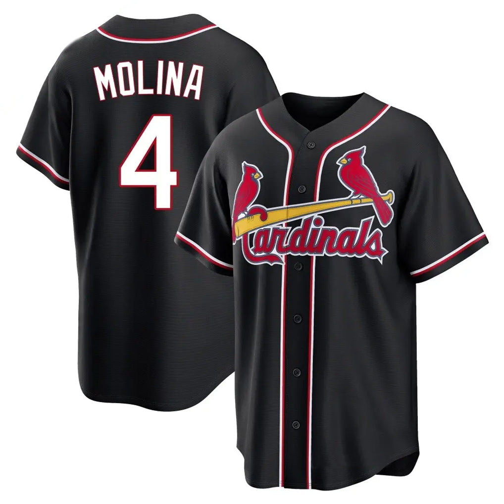 Johmsee St. Louis Cardinals #4 Yadier Molina Player Black Carbon Fashio Game Stitched Jerseys
