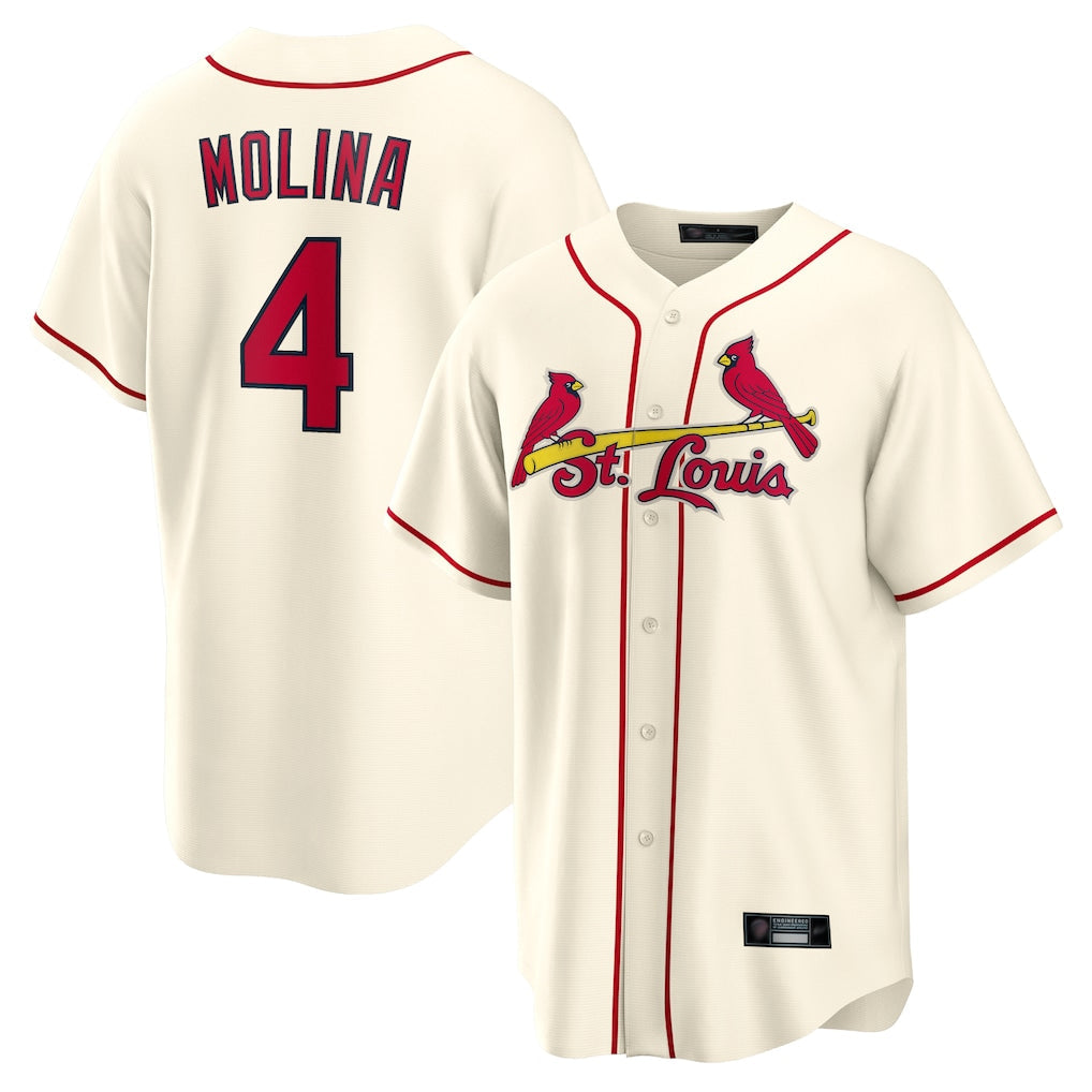Johmsee St. Louis Cardinals #4 Yadier Molina Player Cream Home Game Stitched Jerseys