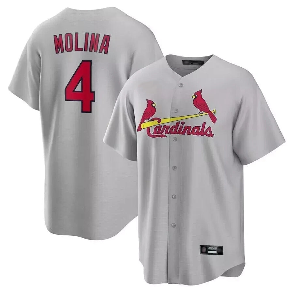 Johmsee St. Louis Cardinals #4 Yadier Molina Player Gray Home Game Stitched Jerseys