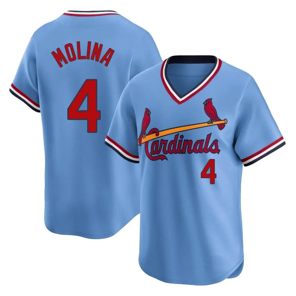 Johmsee St. Louis Cardinals #4 Yadier Molina Player Light Blue City Connect Home T-shirt Stitched Jerseys