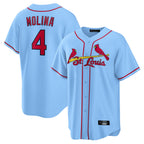 Johmsee St. Louis Cardinals #4 Yadier Molina Player Light Blue Home Game Stitched Jerseys