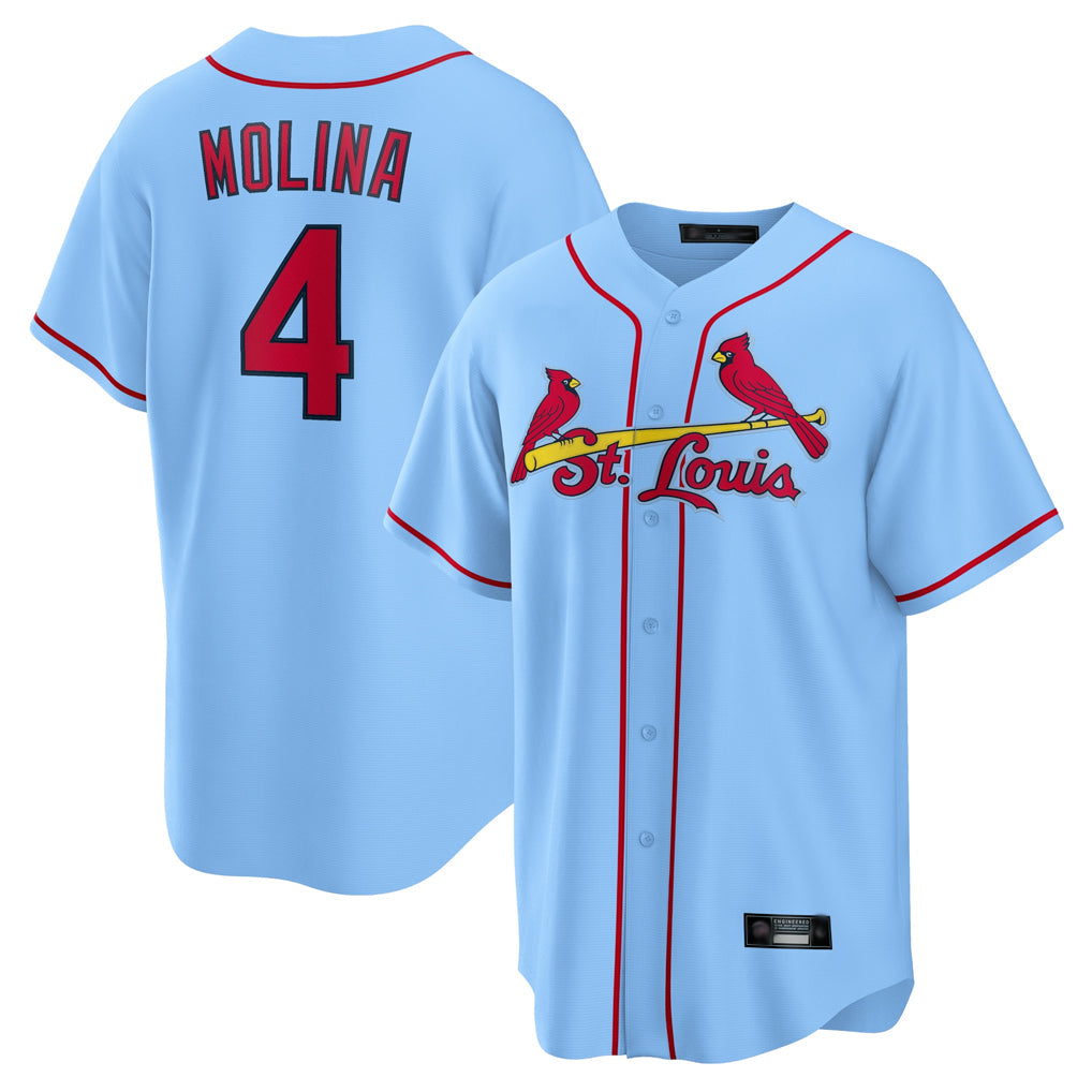 Johmsee St. Louis Cardinals #4 Yadier Molina Player Light Blue Home Game Stitched Jerseys