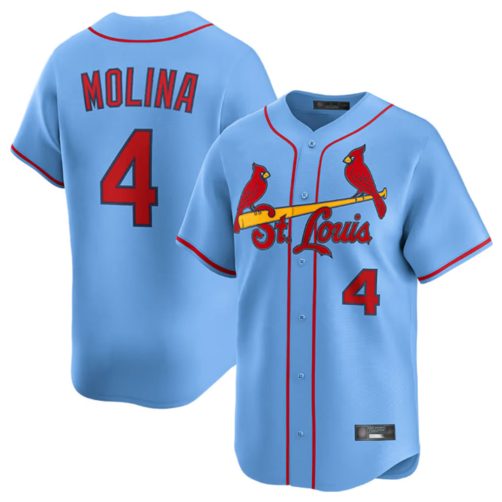 Johmsee St. Louis Cardinals #4 Yadier Molina Player Light Blue Home Limited Stitched Jerseys