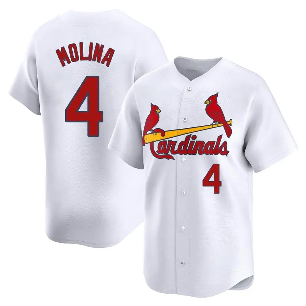 Johmsee St. Louis Cardinals #4 Yadier Molina Player White Home Limited Stitched Jerseys