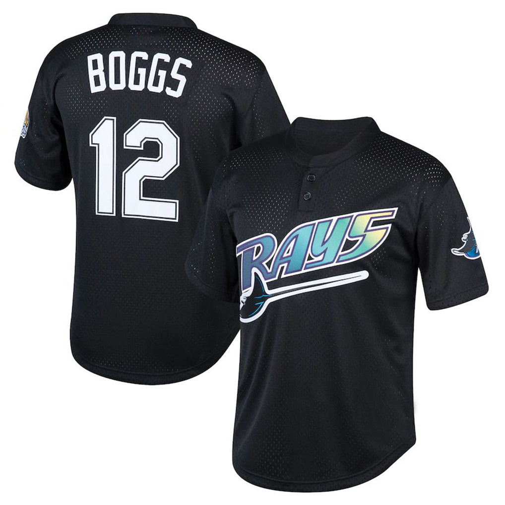 Johmsee T.Bay Rays #12 Wade Boggs Player Black Mitchell & Ness Cooperstown Collection Mesh Batting Practice Stitched Jerseys