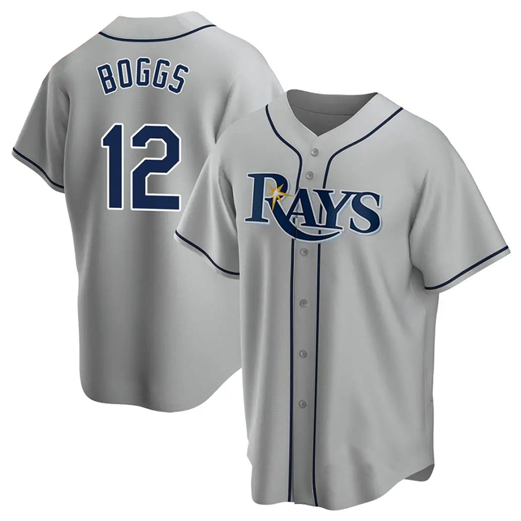 Johmsee T.Bay Rays #12 Wade Boggs Player Gray Home Game Stitched Jerseys