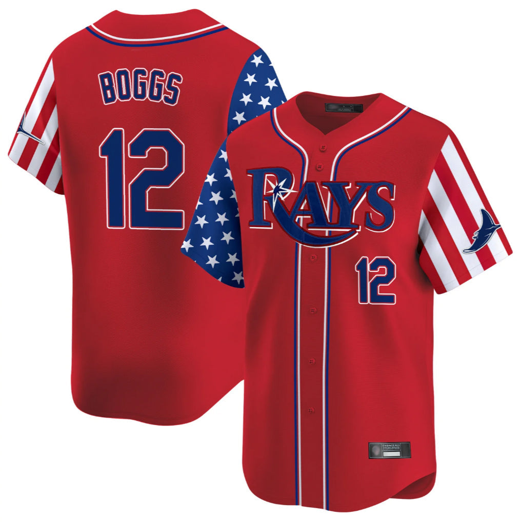 Johmsee T.Bay Rays #12 Wade Boggs Player Red 2025 Independence Day Vapor Premier Limited Stitched Jerseys